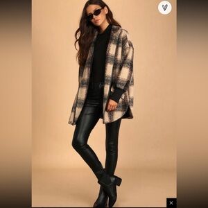 Lulu's Plaid Shacket Jacket - Cream and Black
